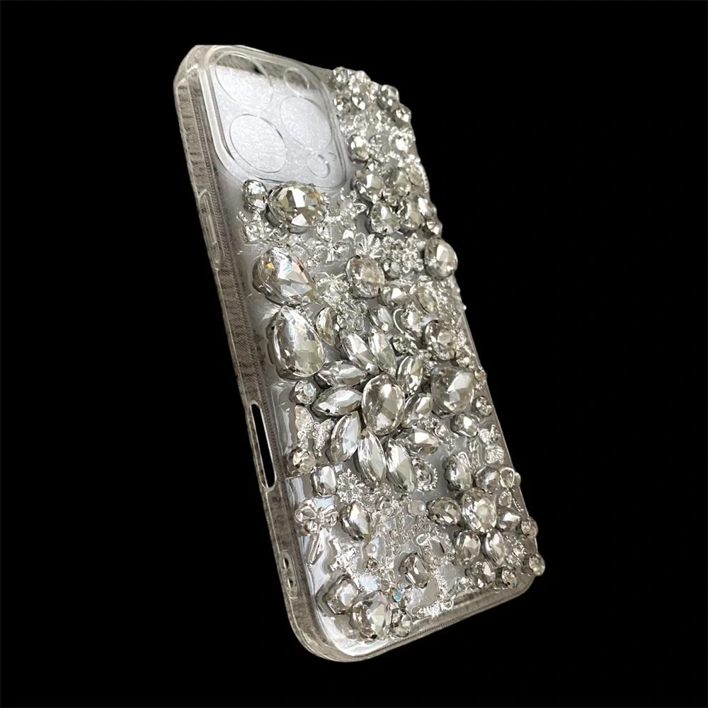 Silver Rhinestone iPhone 16 Pro Max Case with Camera Cutout